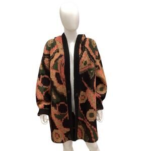VTG Stillman Studio Women’s Long Cardigan Size L Oversized Hooded Orange Black